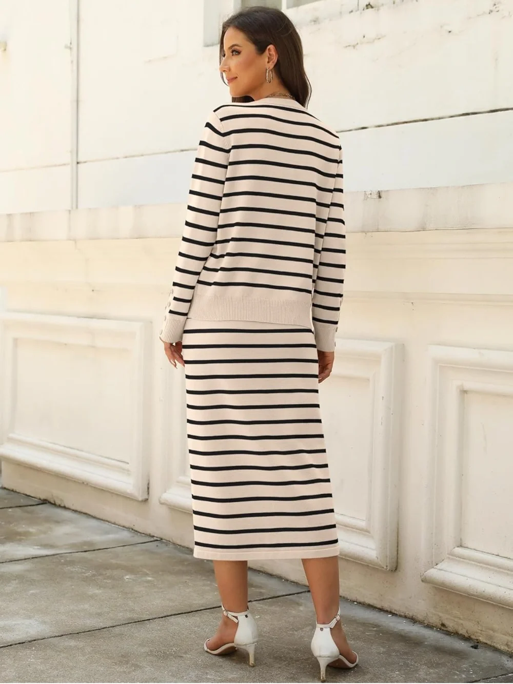 ANRABESS 2 Piece Skirt Set For Women, Size XL Beige/Black Stripe - Picture 5 of 11